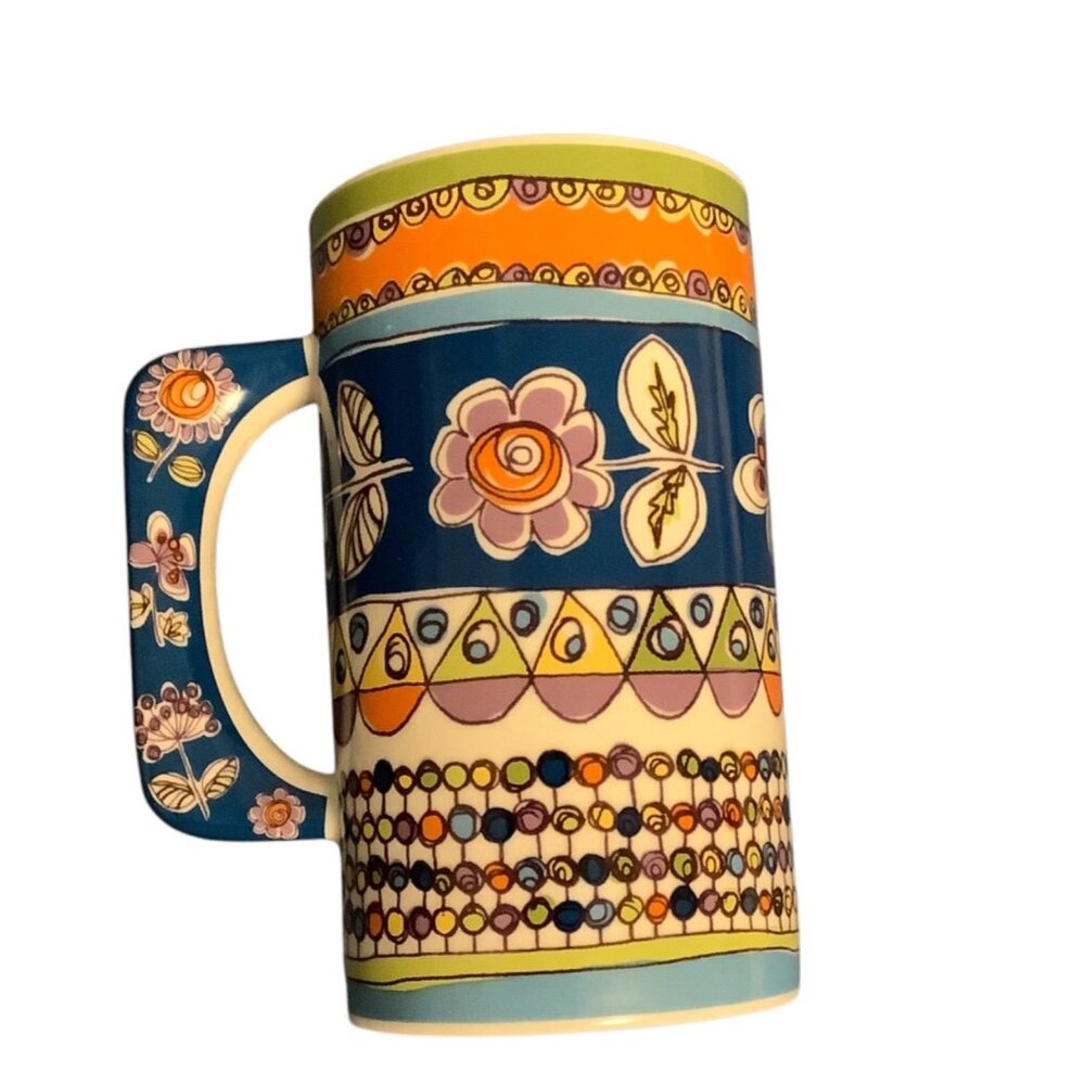Colorful Pier‎ 1 Imports Porcelain Floral Artisan Boho Mug 16 Oz 6”